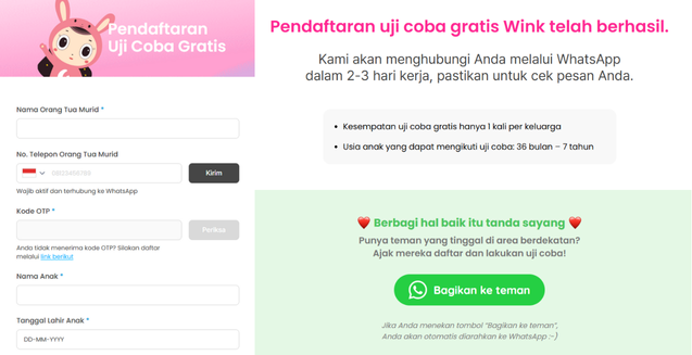 Formulir pendaftaran Wink