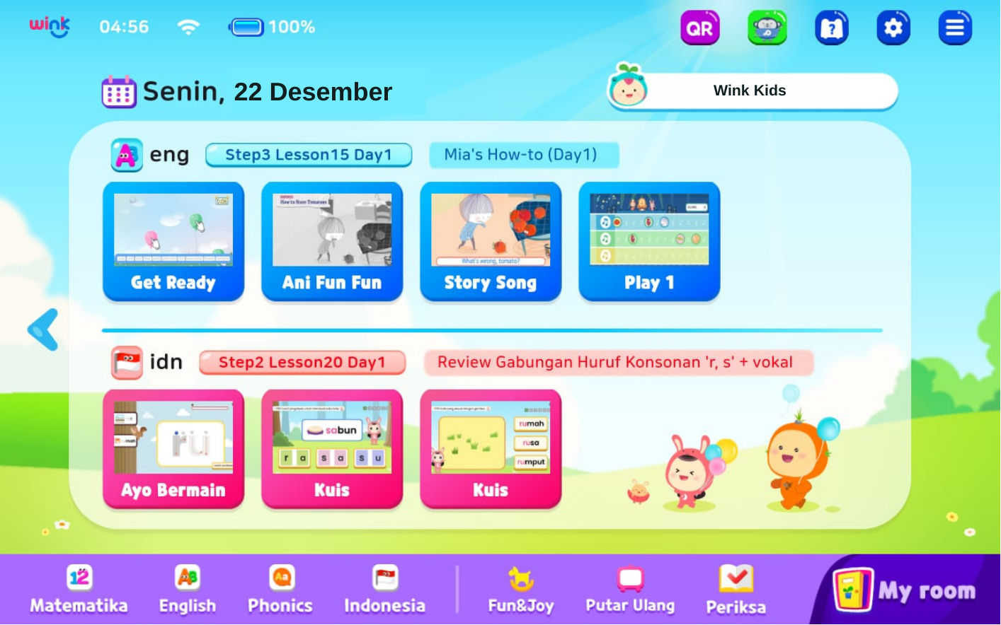 Menu pembelajaran wink smart learning.