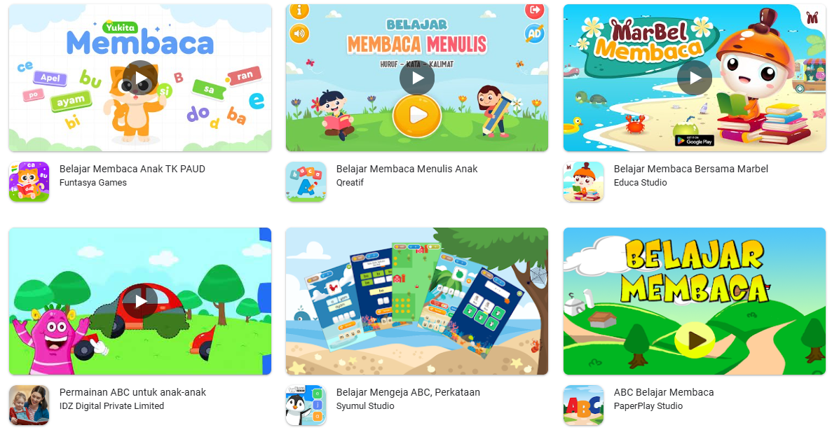 Aplikasi belajar membaca anak TK