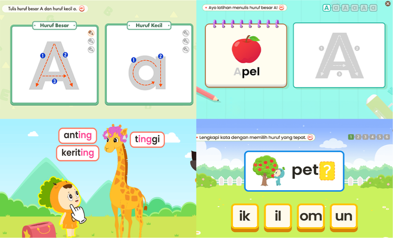 Konten belajar membaca dan menulis di Wink.